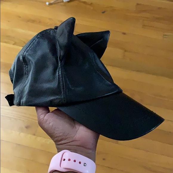 Designer BEXnyc Black Leather Cat Baseball Hat - Picture 2 of 2
